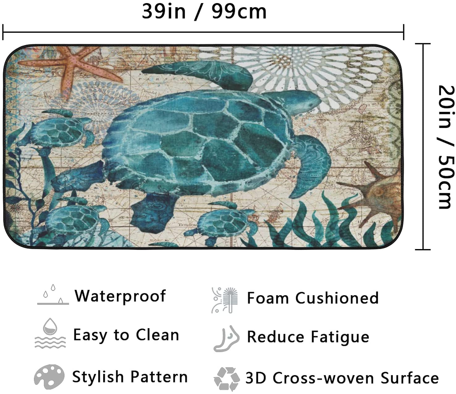 Turtle Kitchen Rug Ocean Turtle Kitchen Rug 39 X 20 Inch, Sea Turtle Bath Mat Bathroom ...