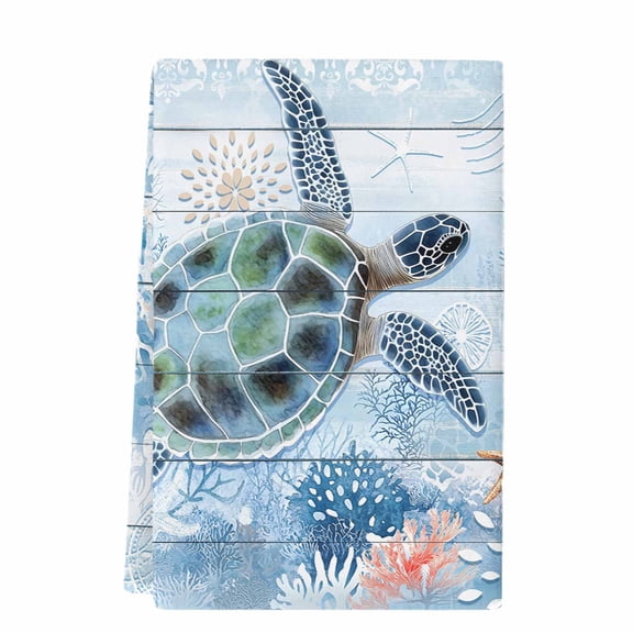 Ocean Turtle Kitchen Towels Set of 1, Absorbent Microfiber Dish Tea Towels with Hanging Loop, Blue Coral Coastal Starfish Nautical Shell Resuable Hand Towel for Home Kitchen Cooking Cleaning 18"x28"