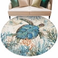 thumbnail image 1 of Ocean Turtle Large Area Rugs for Bedroom Living Room, Soft Non Slip Carpet Bedside Rug, Coastal Nautical Coral Starfish Blue Round Floor Cover Kitchen Accent Rug 6' for Dining Room/Office, 1 of 9