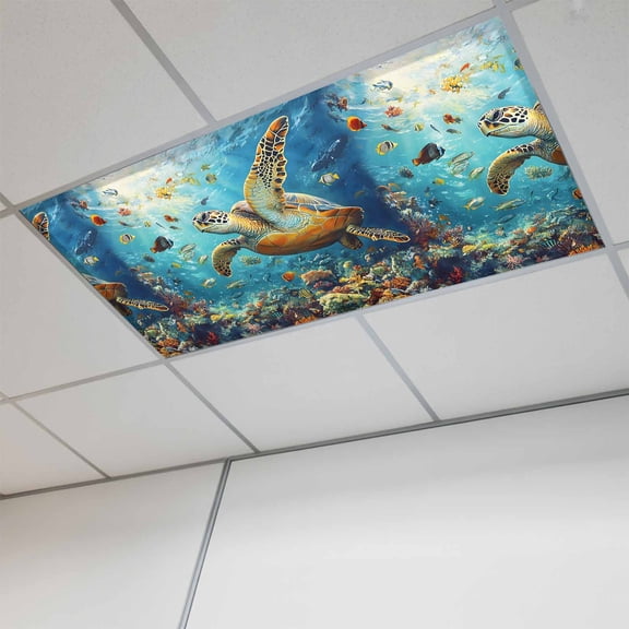 Ocean Turtle Magnetic Fluorescent Light Covers for Ceiling Lights 2x4Ft, Summer Beach Underwater Coral Fish Sea Office Classroom Kitchen Drop Ceiling Light Covers Lighting Filters Shade Panel 1 Pack