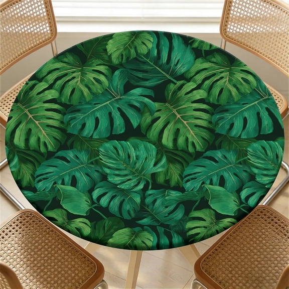 Round Fitted Tablecloth with Elastic Edge Design Table Cover Waterproof Stain-Resistant Wipeable Table Cloth Best for 36"-60" Round Tables for Outdoor Indoor