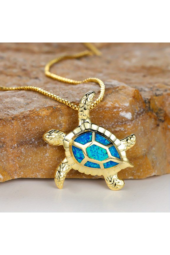 Ocean Turtle Opal Inlaid Pendant Necklace Perfect Summer Beach Travel Gift