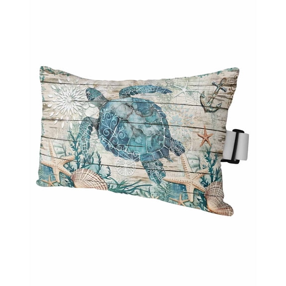 Ocean Turtle Outdoor Head Resting Pillows with Insert Retro Coral Starfish Anchor 1 Pack Waterproof Lumbar Pillows with Adjustable Elastic Strap for Patio Recliner Chaise Beach Chair, 12"x20"