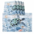 thumbnail image 1 of Ocean Turtle Placemats for Dinning Table Set of 6, Blue Coral Coastal Starfish Nautical Shell Burlap Kitchen Place Mats Waterproof Cloth Table Mats, Indoor Outdoor Placemats Easy Clean Dinner Decor, 1 of 8