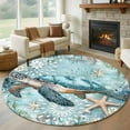 thumbnail image 1 of Ocean Turtle Round Rugs for Living Room 6ft Nautical Retro Blue Starfish Sealife Non Slip Circle Rug Washable Low-Profile Indoor Carpet for Bedroom, Dining Room, Bathroom, 1 of 9
