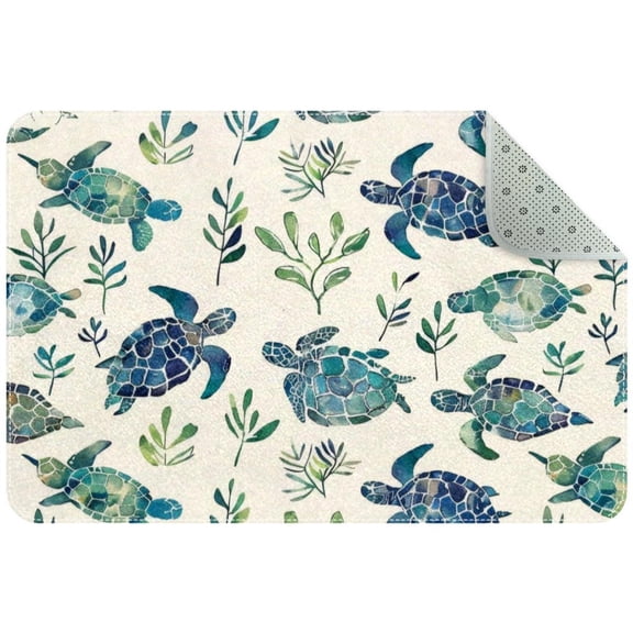Ocean Turtle Seamless Pattern Small Area Rug, Non-Slip Door Mat Indoor Floor Mat, Washable Kitchen Rug Entrance Door Mat for Bedroom Living Room