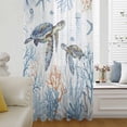 thumbnail image 1 of Ocean Turtle Semi Sheer Curtains Drapes for Living Room, Bedroom, French Doors Window 96 Inches Long, Blue Coastal Coral Starfish Seagrass Rod Pocket Chiffon Curtain Drapery Voile Draperies Panel, 1 of 6