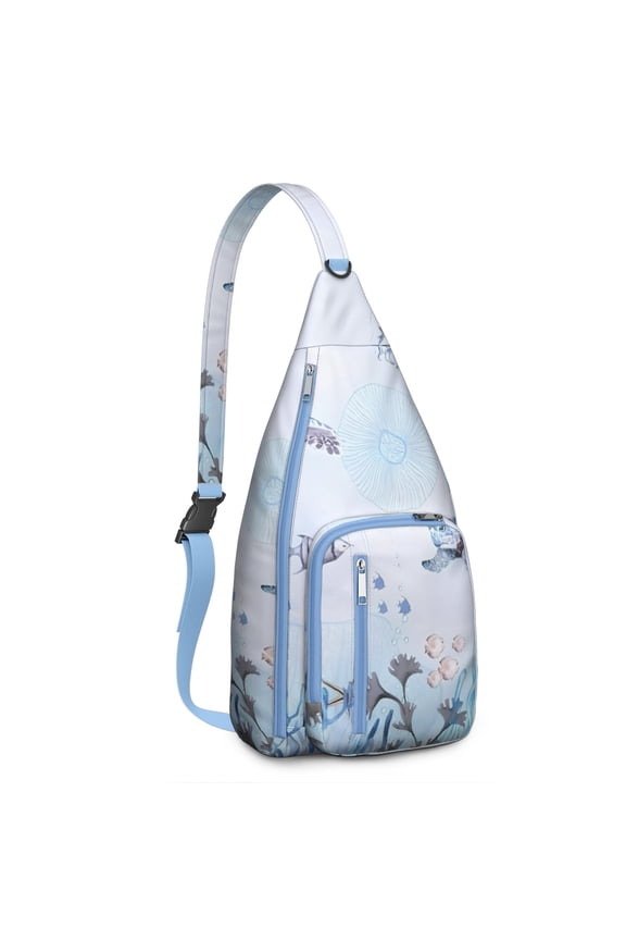 Ocean Turtle Sling Backpack - Abstract Nautical Sea Creature Pattern, Compact Lightweight Daypack for Work Essentials & Weekend Getaways
