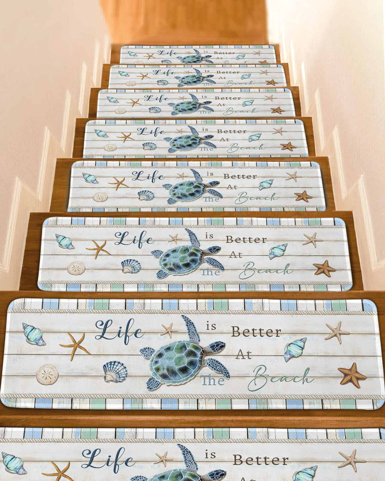 Shell 5 Steps Ocean Turtle Stair Treads for Wooden Steps Indoor Runner Rug Carpet ...