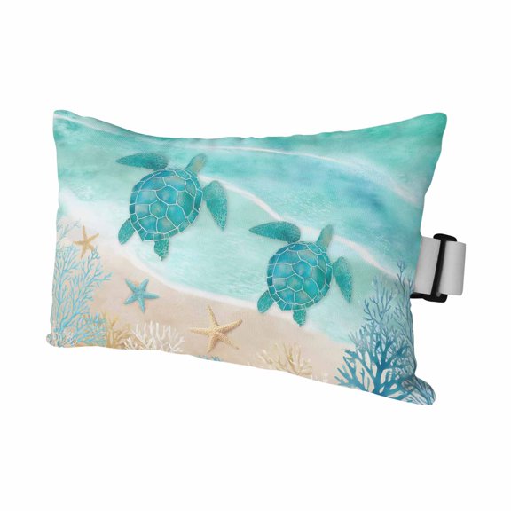Ocean Turtle Starfish Coral Outdoor Pillow for Chaise Lounge Chair,Summer Beach Marine Theme Waterproof Headrest Lumbar Pillows with Insert&Elastic Strap for Patio Pool Garden Chairs Decor,1 Pack