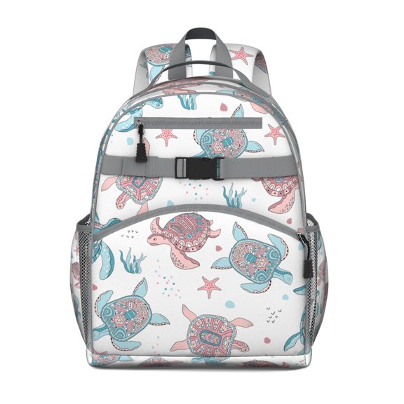 Ocean Turtle Students Backpack with Tropical Hawaiian Marine Life and Underwater Coral Reef Print, Nautical Beach Theme, Lightweight and Comfortable for Students