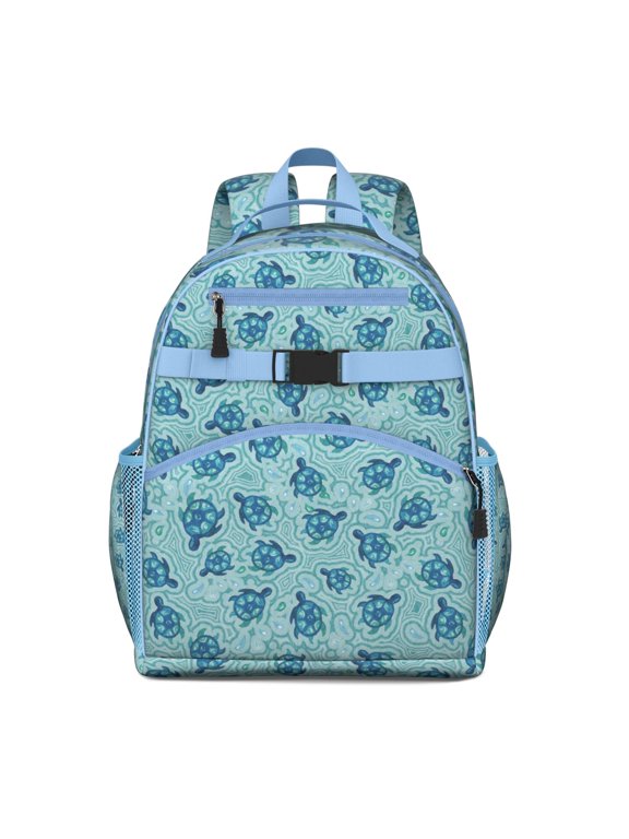 Ocean Turtle Students Backpack with Tropical Marine Life and Hawaiian Coral Reef Print, Cute Cartoon Sea Turtle and Nautical Beach Theme, Spacious and Adjustable