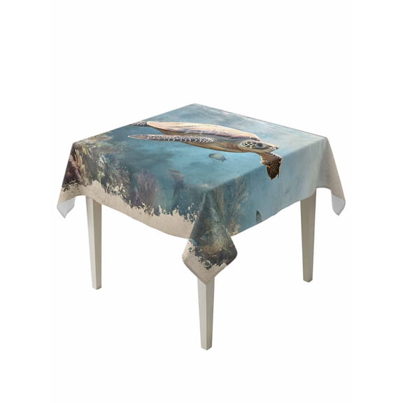 Ocean Turtle Table Cloth 54x54 Inch Square, Coral Fish Retro Waterproof Tablecloth Washable Table Cover for Party Picnic Dinner Decor