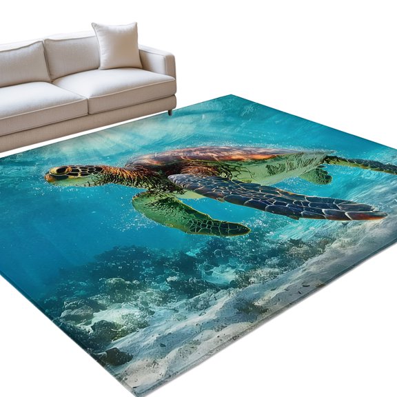 Ocean Turtle Washable Rug 9x12 Area Rug for Living Room Bedroom Non Slip Indoor Floor Rectangle Carpet Large Tropical Coastal Animals Underwater Sunshine Entryway Rugs for Dining Room Office Home