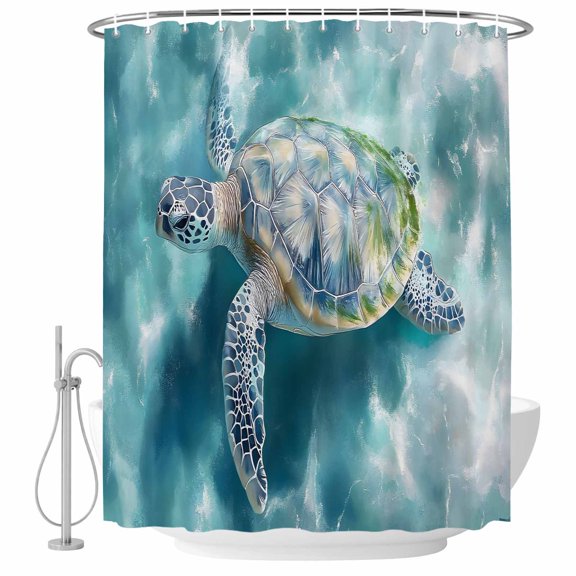 Ocean Turtle Wave Fabric Shower Curtain Coastal Marine Life Washable Shower Curtains for Bathroom, Waterproof Bath Curtain with Hooks Home Decor 36x72in