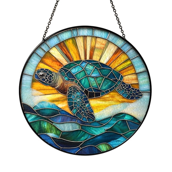 Ocean Turtle Window Art – Decorative Stained Glass Style Hanging