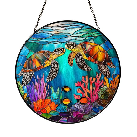 Ocean Turtle Window Hanging – Decorative Stained Glass Style Art
