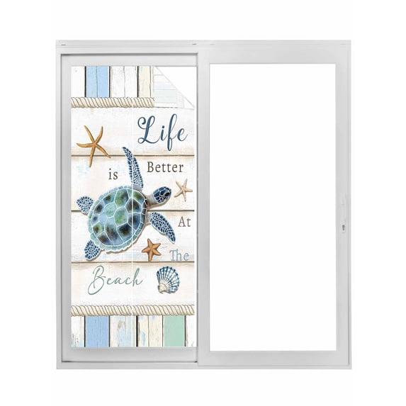 Ocean Turtle Window Privacy Film, Coastal Blue Starfish Shell Conch ...