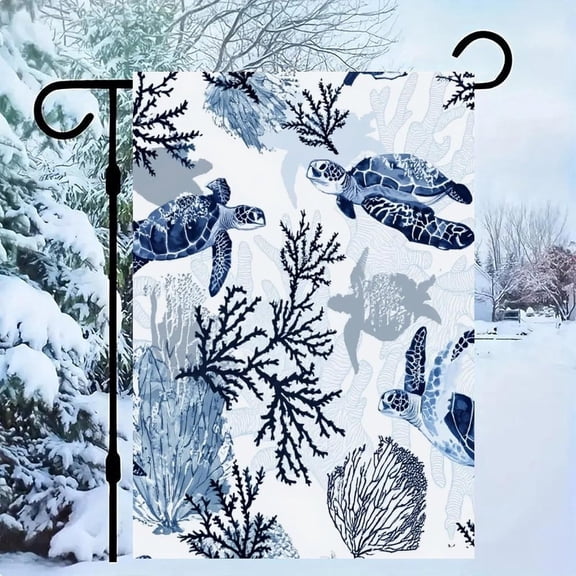 Ocean Turtles Coral Garden Flag Single Sided Vertical Linen Yard Flag Burlap Outdoor Decoration for Patio Lawn Porch Farmhouse Decor 12 x 18 in