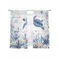 thumbnail image 1 of Ocean Turtles Sheer Curtains 72 Inch Long 2 Panels, Blue Yellow Sea Star Shell Coral White Wood Grain Light Filtering Rod Pocket Curtains, Sheer Voile Drapes for Living Room Bedroom, 52"x72", 1 of 8