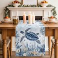 thumbnail image 1 of Ocean Turtles Table Runner, Blue Yellow Sea Star Shell Coral Gradient Blue Cotton Linen Kitchen Table Decoration Washable Dining Tabletop Runners for Home Party Decor 13x120 Inches, 1 of 9