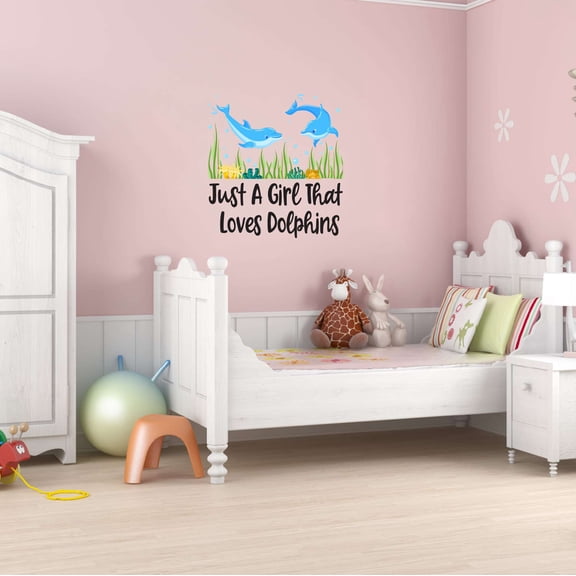 Ocean Two Dolphins Swinning Togerther Sea Creatures Great White Bass Boat Porpus Whale Just A Girl That Loves Dolphins Holiday Gift Decorating Bedroom Wall Decal Sticker - Size: 27 In X 30 In