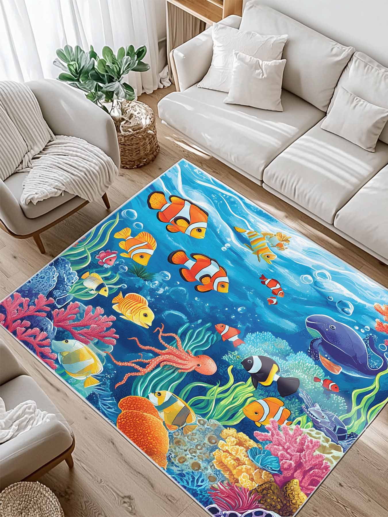 Ocean Underwater Area Rug for Bedroom 2.7x5 Ft Marine Life Fish Octopus ...