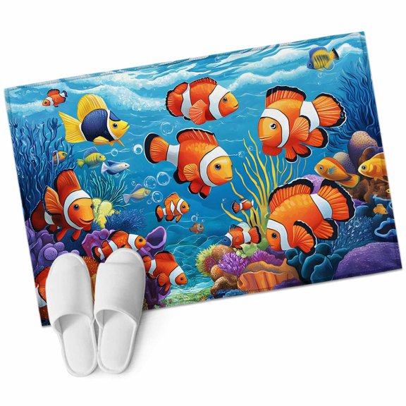 Ocean Underwater Area&nbsp;Rug 2x3ft World Marine Life Clownfish Coral Seagrass Non-Slip&nbsp;Washable Square&nbsp;Rugs Soft Felt Indoor Floor Mat for Bedroom Kitchen Living Room Bathroom