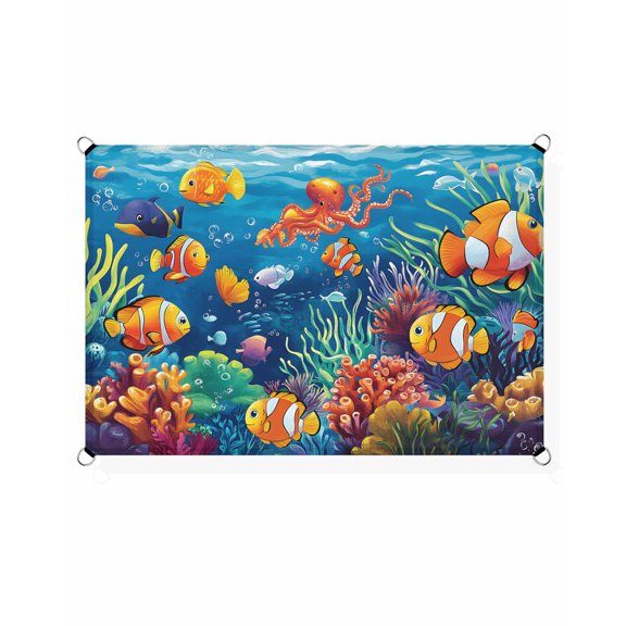 Ocean Underwater Sun Shade Sail 12'X16' World Marine Life Fish Octopus Coral UV Block Outdoor Sail Shades Breathable Waterproof Rectangular Sunshade for Patio Garden Pool Pergola Porch
