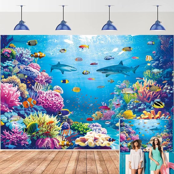 Ocean Underwater World Backdrop Tropical Fish Coral Photography Background Summer Party Decorations Banner Photo Prop 7x5 FT