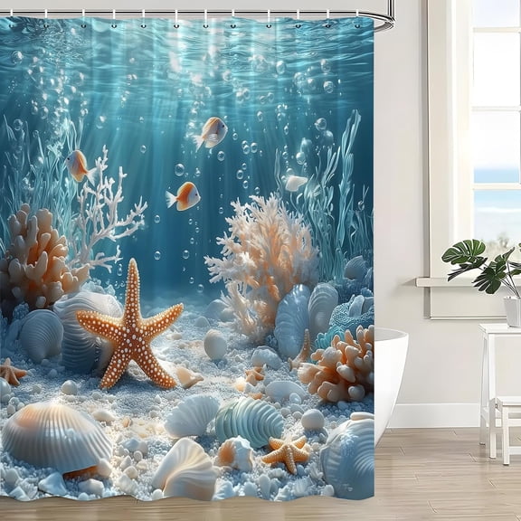 Ocean Underwater World Shower Curtain Colorful Tropical Fish Coral Reef Bathroom Decor, Waterproof Polyester Fabric with Hooks 60"W x 72"H