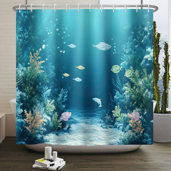Ocean Underwater World Shower Curtain Colorful Tropical Fishes Turtle Coral in The Deep Sea Bathroom Décor 72"x72" Inch