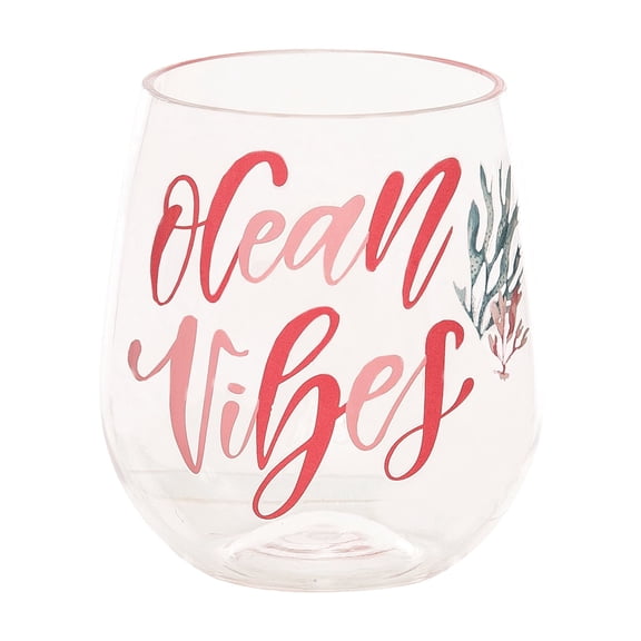Ocean Vibes Acrylic Stemless Tumbler Wine Glass