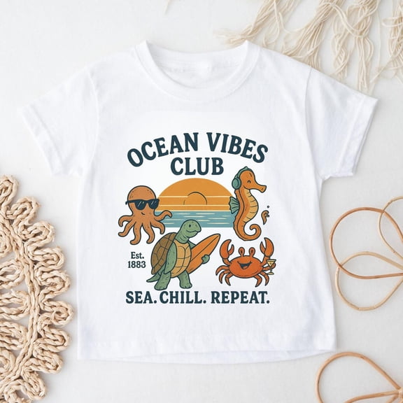 Ocean Vibes Club T-Shirt – Sea Animal Summer Shirt – Cute Ocean Theme Tee for Boys & Girls – Beach Vibes Baby, F7086 All Size S-5Xl