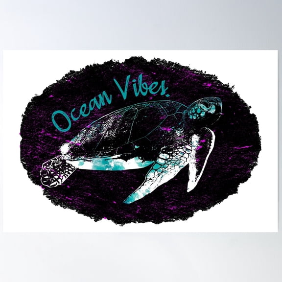 Ocean Vibes With Artistic Turtle Graphic Poster Wall Art, Modern Wall Decor For Living Room Bedroom, 24x36 UNFRAMED