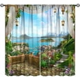 thumbnail image 1 of Ocean View Curtains, Tropical Island Garden Turquoise Natural Scenery Seascape Thermal Insulation Blackout Window Drapes for Living Room Bedroom Cafe 84x84in, 1 of 6
