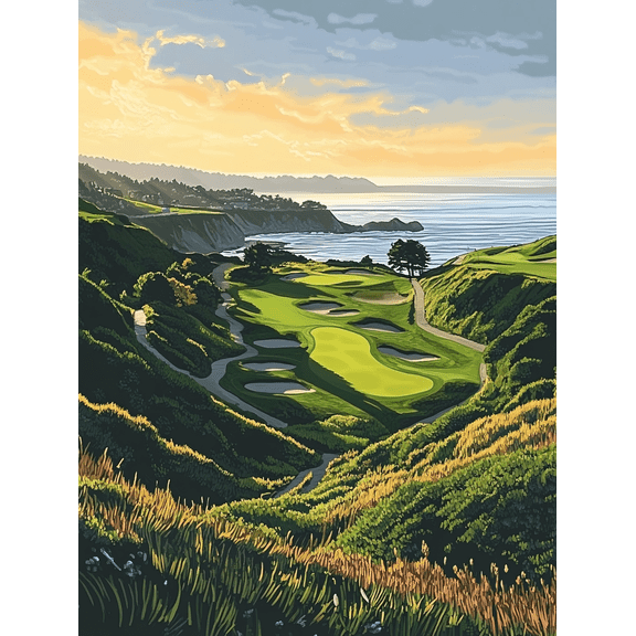 Ocean View Golf Course Canvas Print/Wall Art Suitable for Living Room Bedroom Office Game Room and Golf Club Decor