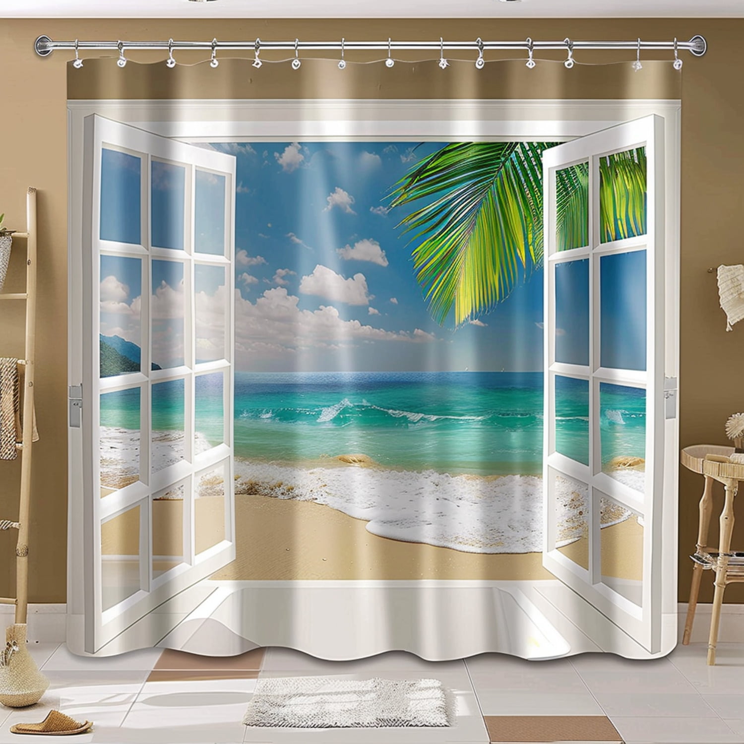 Ocean View Shower Curtain Coastal Bathroom Decor Beach Theme Bath
