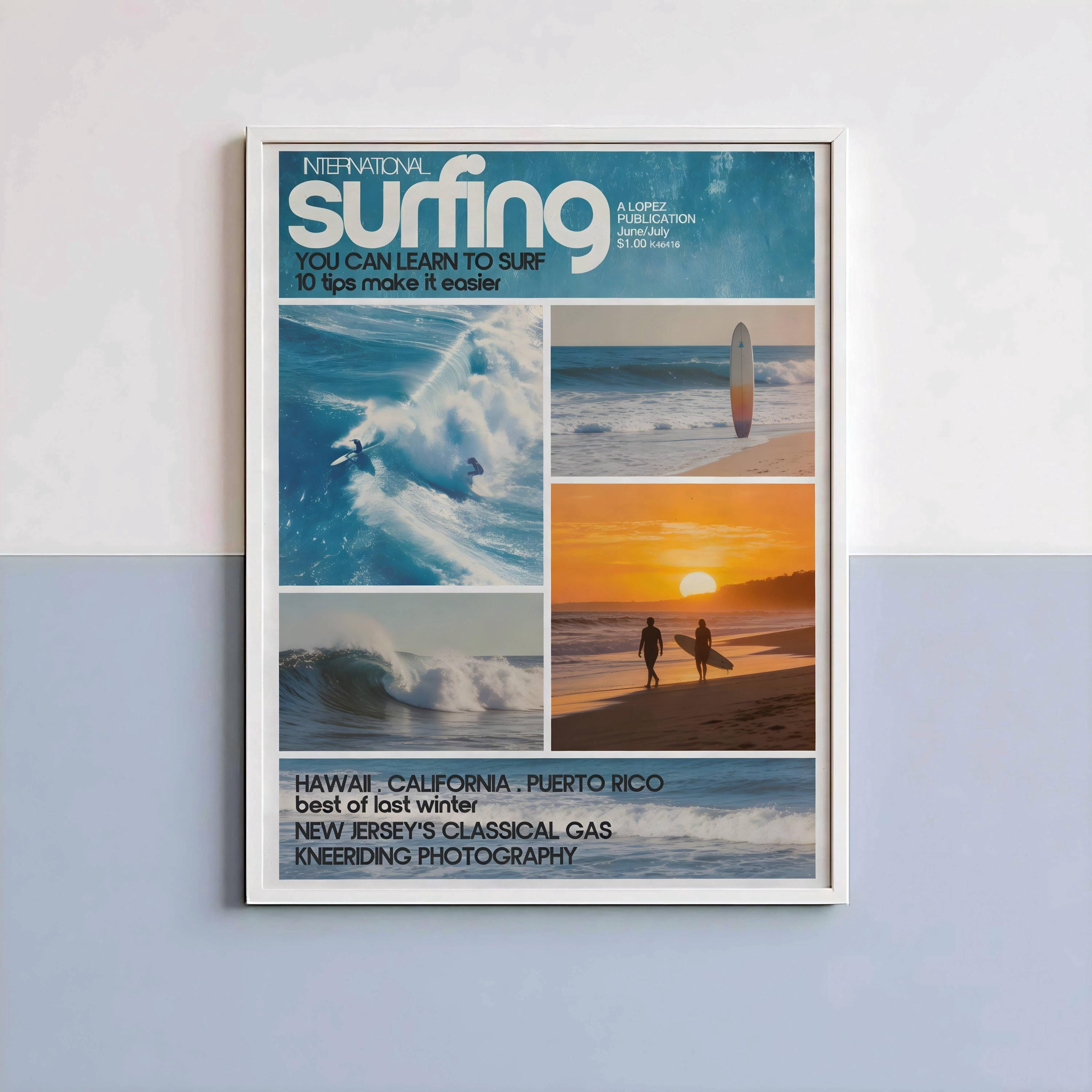Ocean Vintage Surf Magazine Retro And Waves Seaside Poster , Poster ...