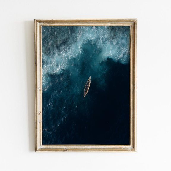 Ocean Wall Art Aerial Sea Photography Boat In Deep Blue Nautical Coastal Decor Gift For Sea Lover Beach House Wall Art Coastal Art, Unframed Paper Print