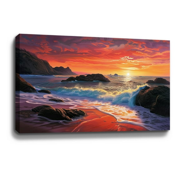 Ocean Wall Art Beach Wall Art Sunset Clouds Beach Canvas art Framed wall art Painting For Livingroom Decor Office Bedroom Decoration