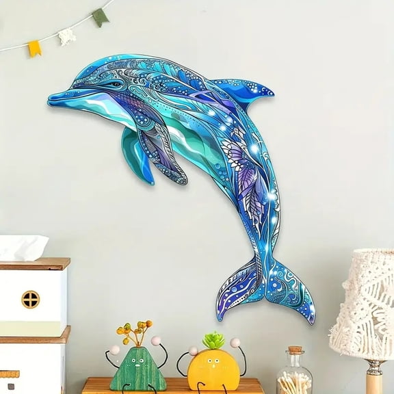 Ocean Wall Art Set of 2 12X7 Inch Colorful Dolphin Unframed Wall Art Prints Coastal Nautical Decor for Living Room Bedroom Bathroom Home