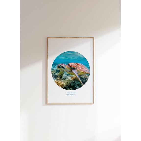 Ocean Wanderer Turtle Poster, Beach House Decor, Calming Neutral Wall Art, Ocean Print, Minimalist Nautical Decor, Blue Wall Art Unframed Paper Print