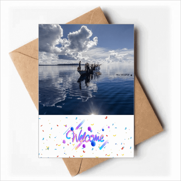 Ocean Water Blue Boat People Picture Welcome Back Greeting Cards Envelopes Blank