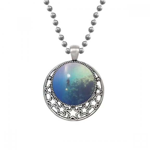 Ocean Water Diving Science Nature Picture Necklaces Pendant Retro Moon Stars Jewelry