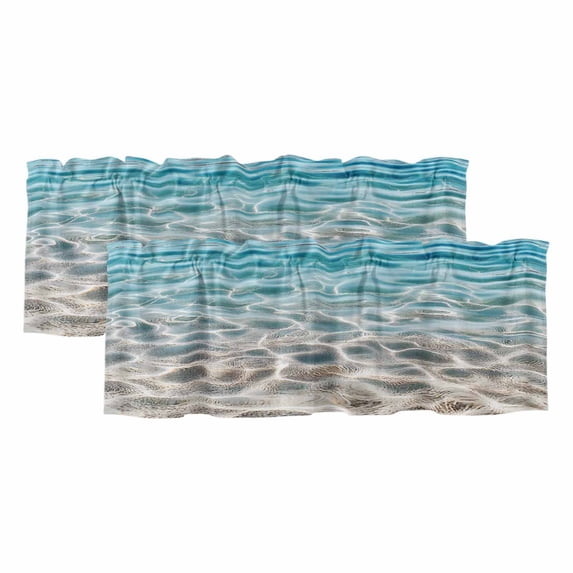 Ocean Water Ripple Curtain Valances for Windows, Kitchen Valance Window Treatments Panel 2 Pack, Summer Seaside Underwater Scene Rod Pocket Short Curtains for Bathroom Bedroom 42 x 12 Inch