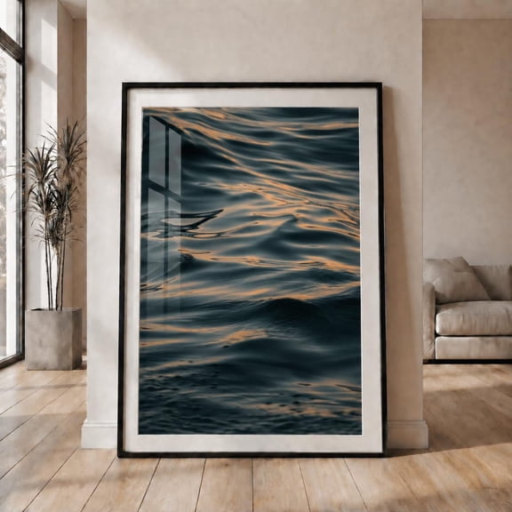 Ocean Water Wall Art Abstract Water Texture Photography Print Minimalist Coastal Decor Golden Light Sea, Unframed Paper Print