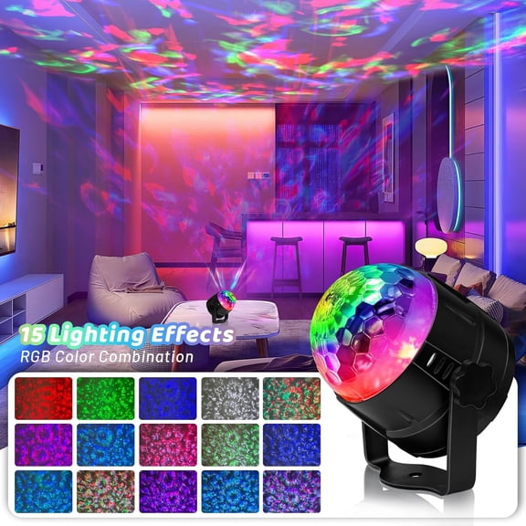 Ocean Water Wave Disco Light, 15 Modes Sound Activated Party Projector Disco Crystal Ball Lighting with Remote Controller for Home Room Dance Birthday Parties DJ Bar Club Pub