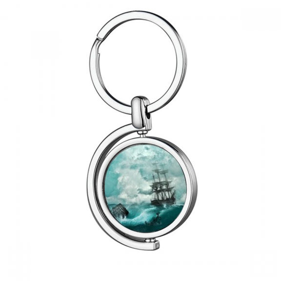 Ocean Water Wave Science Nature Picture Rotating Keychain Metal Keyring Holder