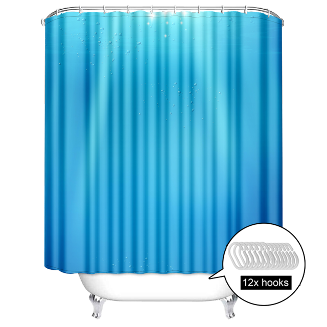 Ocean Water Waves Blue Extra Long Decorative Print Shower Curtain with